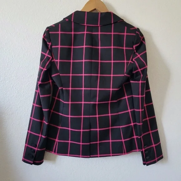 Unworn Alice + Olivia Mya Notch Collar Window Pane Black & Pink Blazer